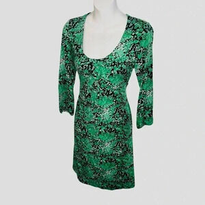 Boden Women's Dress, Size 10 R Green scoop neck 3/4 sleeves casual sundress